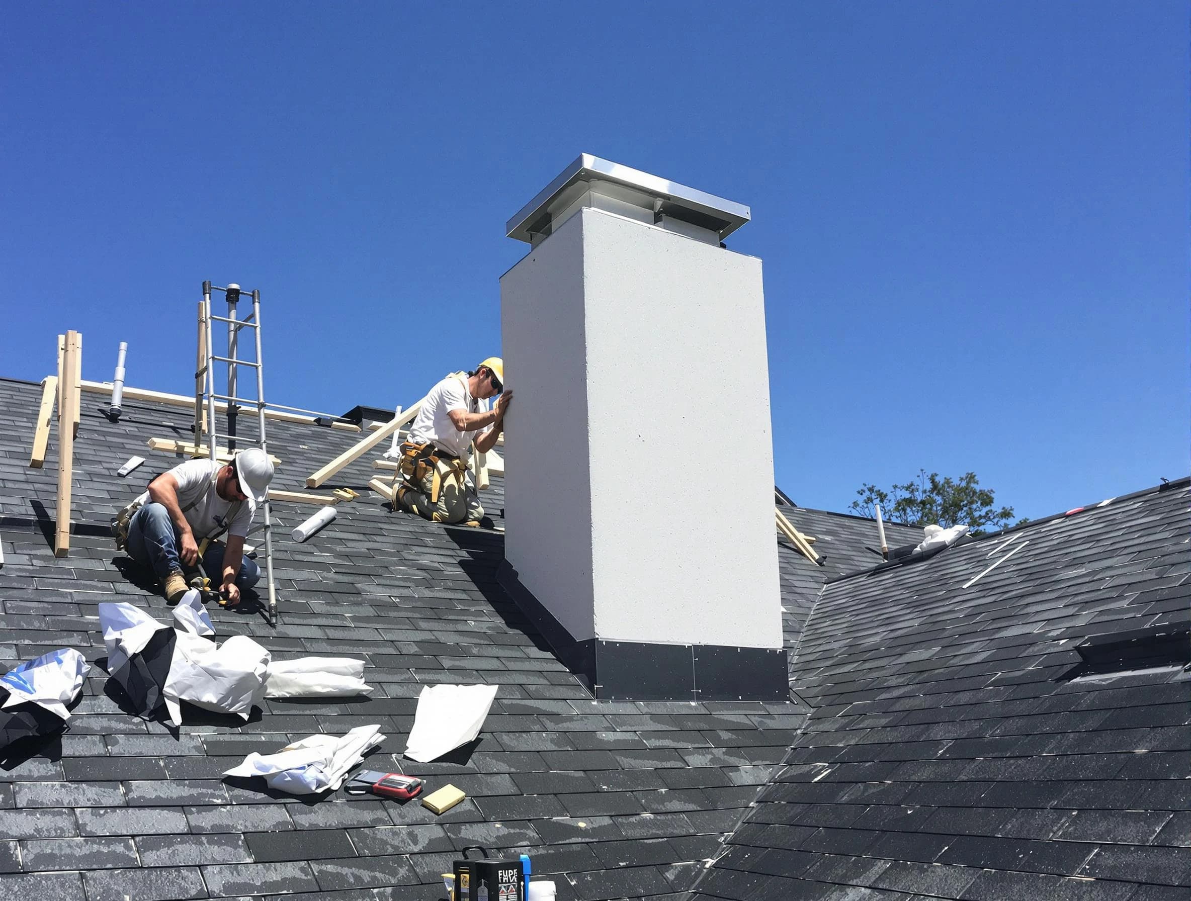 Louisville Chimney Sweep crew installing a new chimney in Louisville, CO