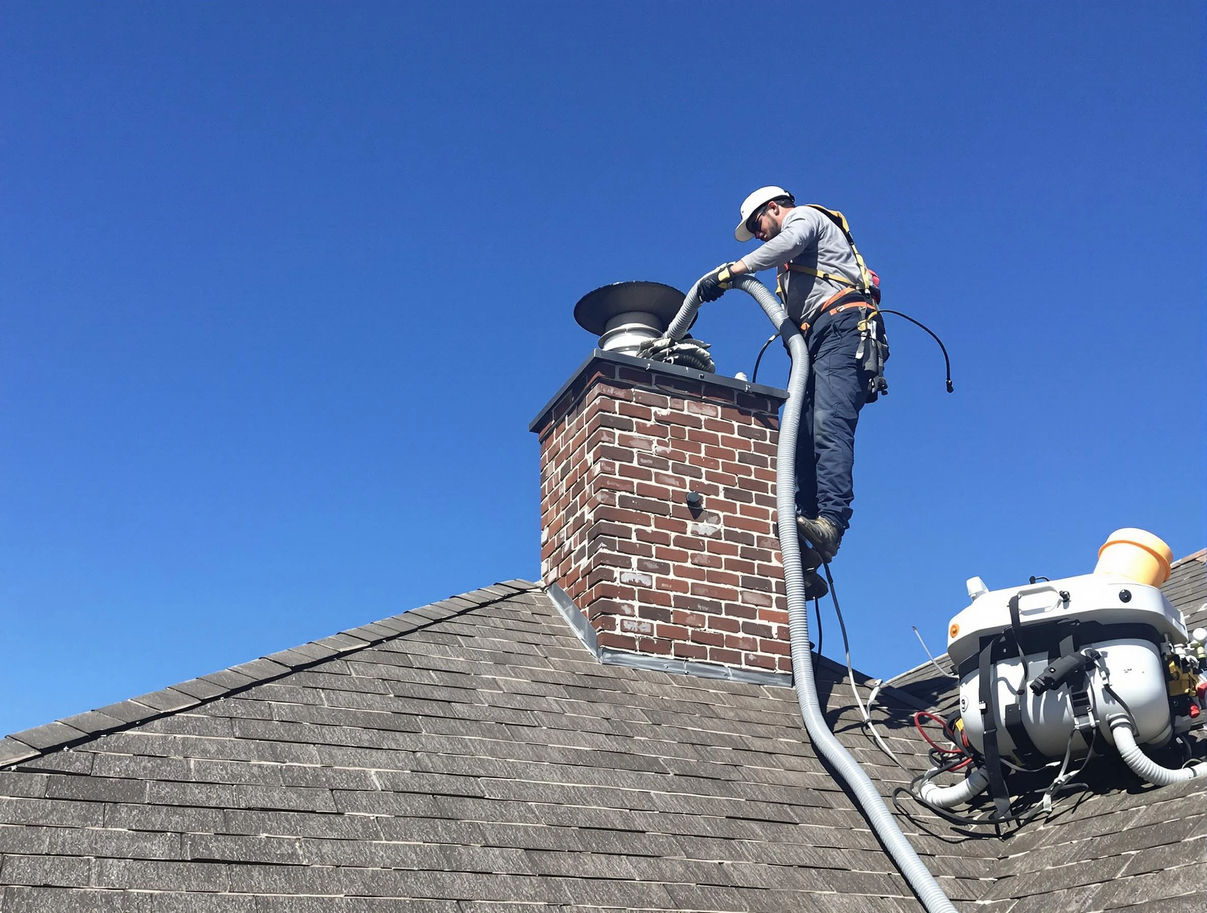 Dedicated Louisville Chimney Sweep team member cleaning a chimney in Louisville, CO