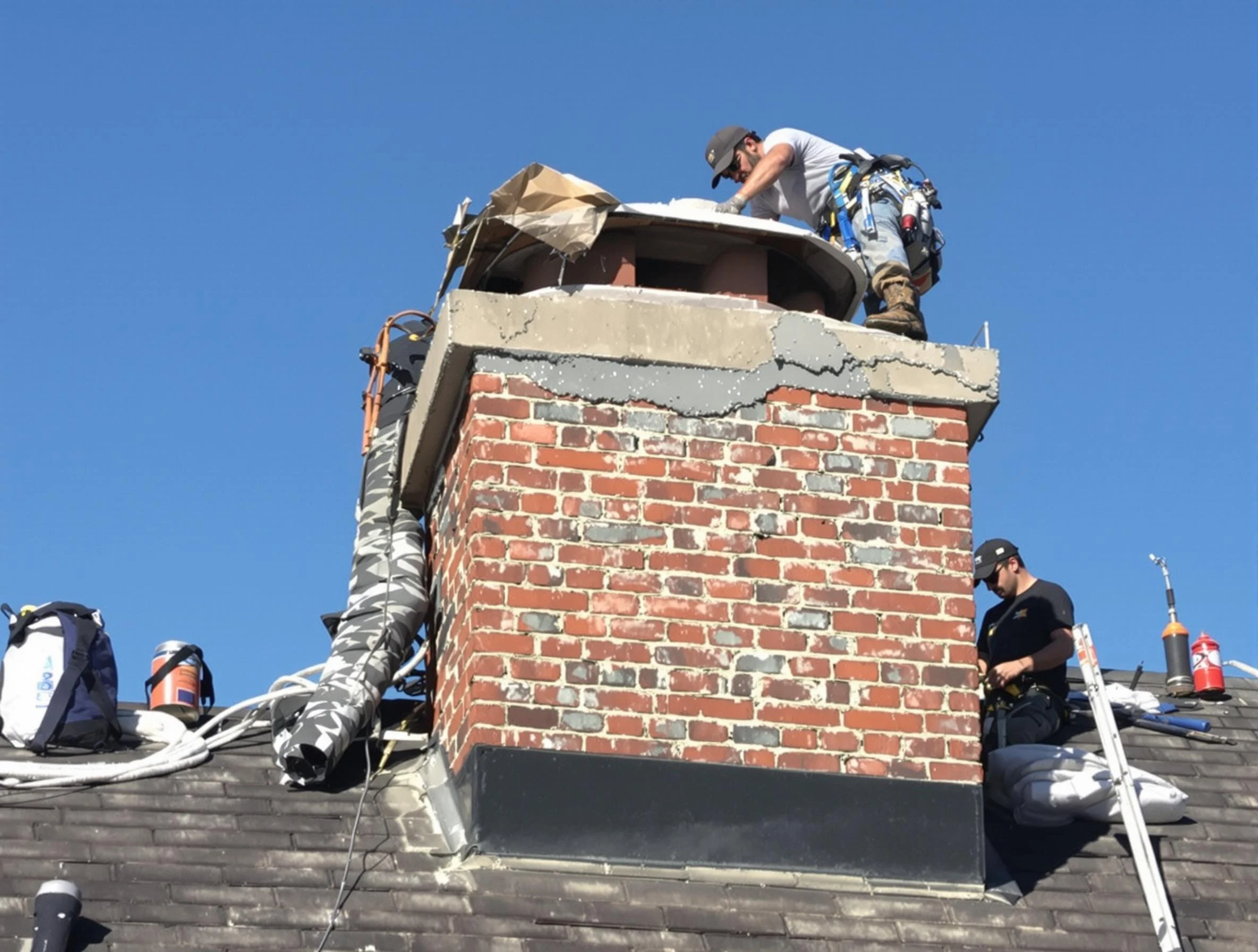 Louisville Chimney Sweep installing a custom chimney crown in Louisville, CO