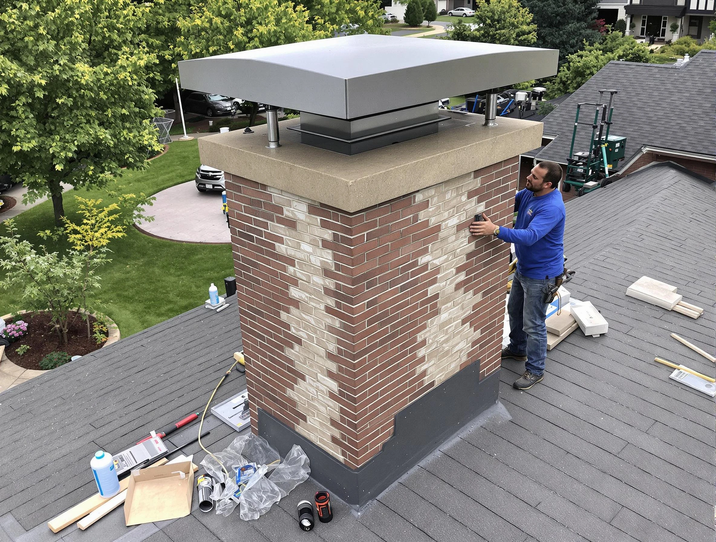 Louisville Chimney Sweep team working on a custom chimney remodel in Louisville, CO
